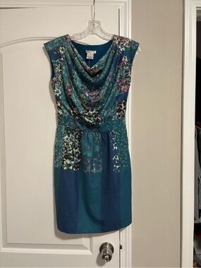 LAVAND, Teal Floral Sleeveless Dress, Size XS